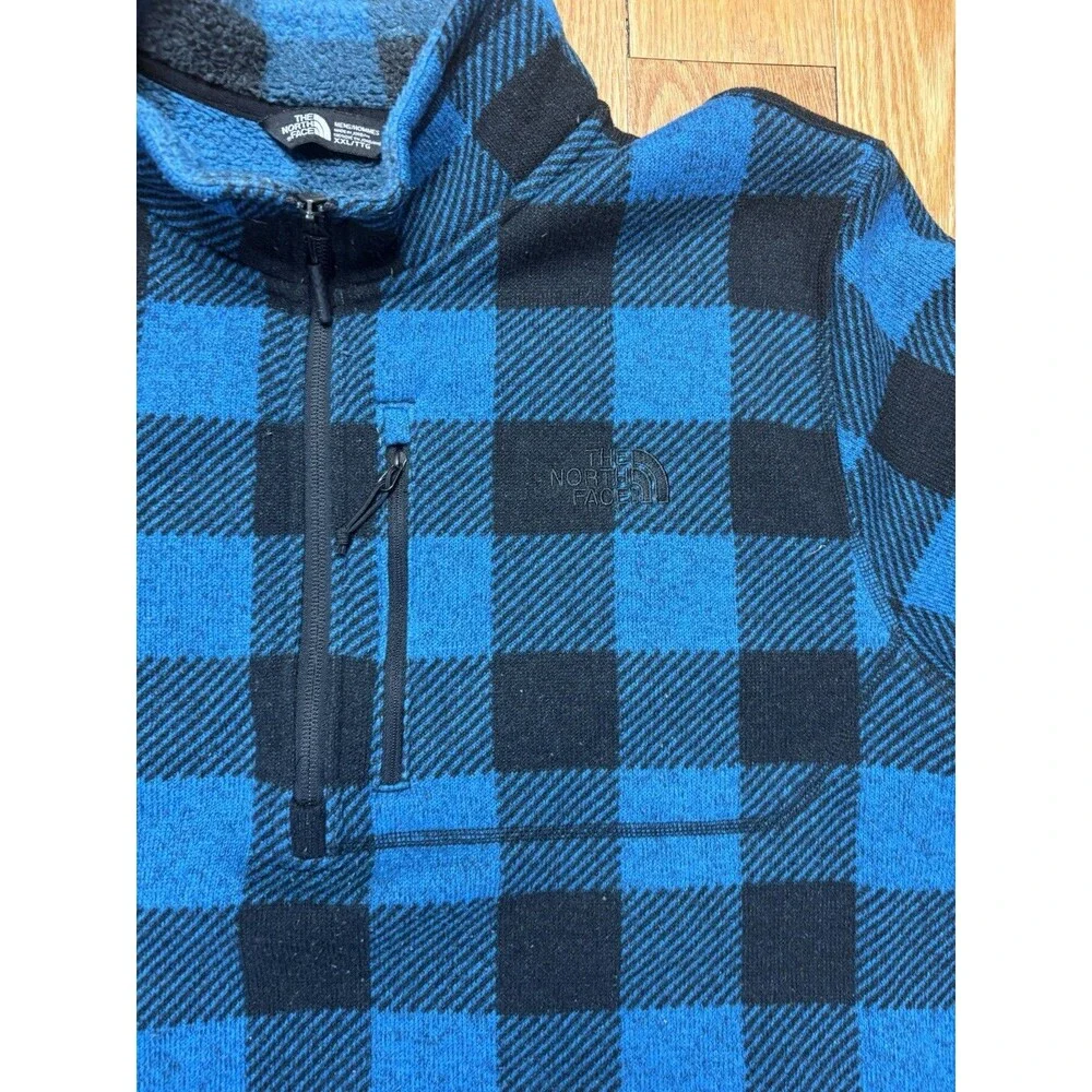 The North Face Men’s Gordon Lyons Plaid Fleece 2XL Blue Black 1/4 Zip Pullover